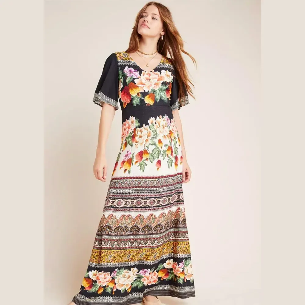 Farm Rio Esmeralda Floral Maxi Dress | Cottagecore, Boho Peasant S Sold Out Rare - Picture 3 of 8